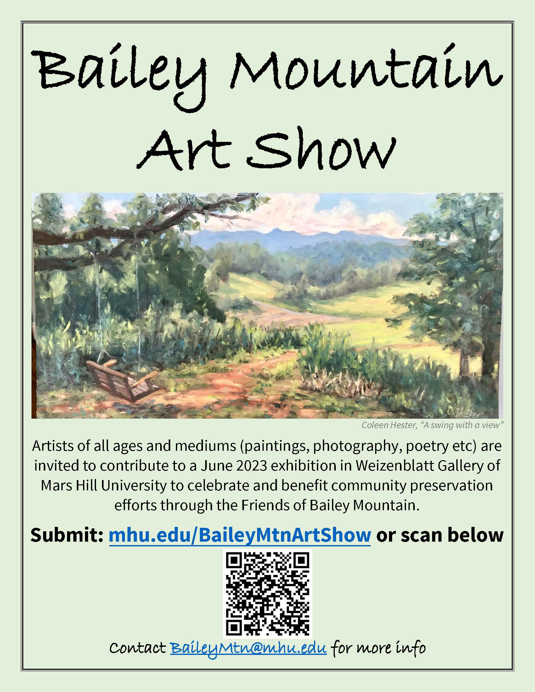 Bailey Mtn Art Show submission flyer